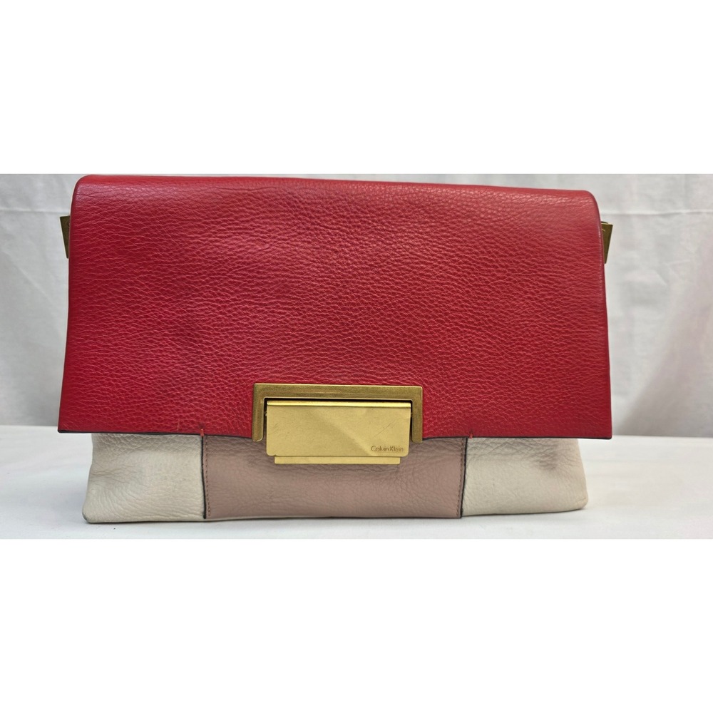 Calvin Klein Colorblock Leather Foldover Flap Chain‎ Shoulder Crossbody Bag
